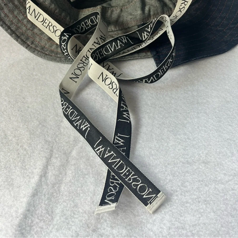 J W ANDERSON sz M/L 60 Denim Asymmetrical Bucket Hat Logo Straps